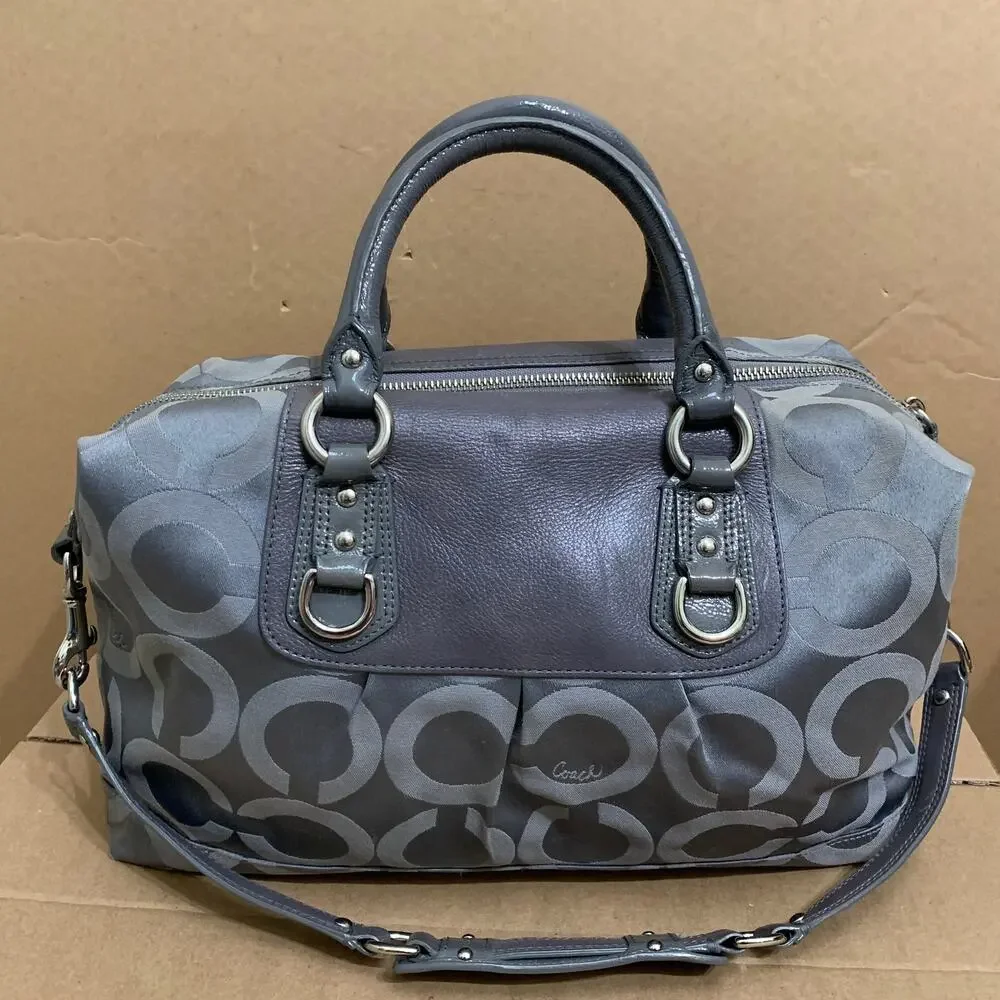 COACH MADISON Large Gray OP ART Logo Vintage SABRINA Satchel/Shoulder Bag #12943